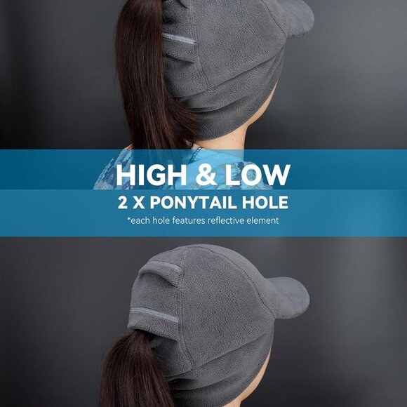 Women's Winter Reflective Stretchy Ponytail Hat with Drop Down Ear Flap - Picture 6 of 7